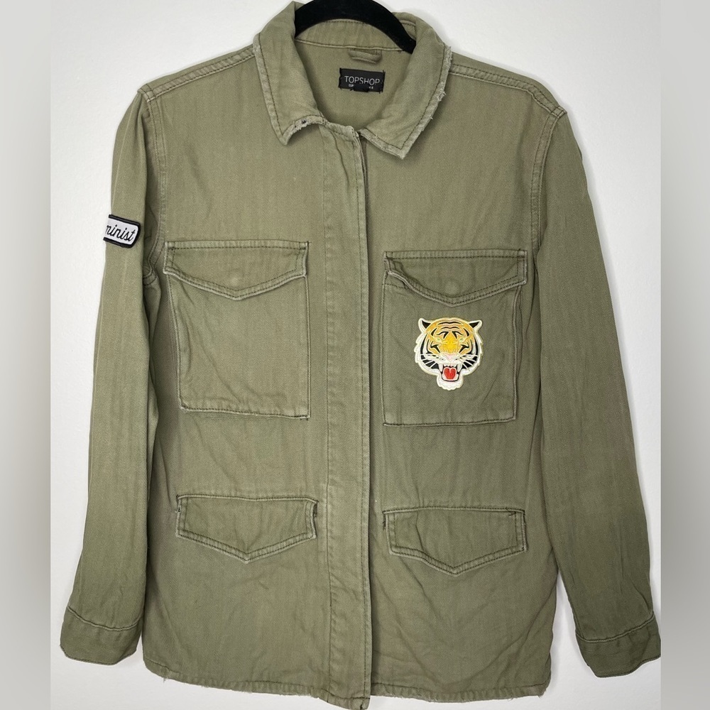 Topshop utility patch khaki relaxed jacket